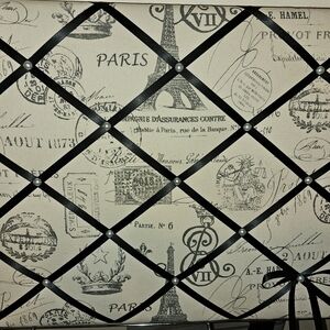Paris Script Fabric Memory Board with Black Ribbon Lattice
